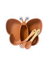 Vauvan lautanen & aterimet setti Perhonen Brown